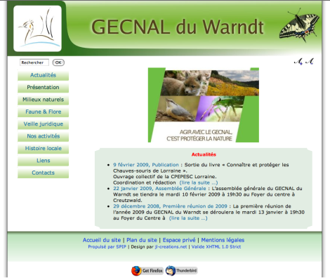 Capture d'écran du site Internet du GECNAL du Warndt